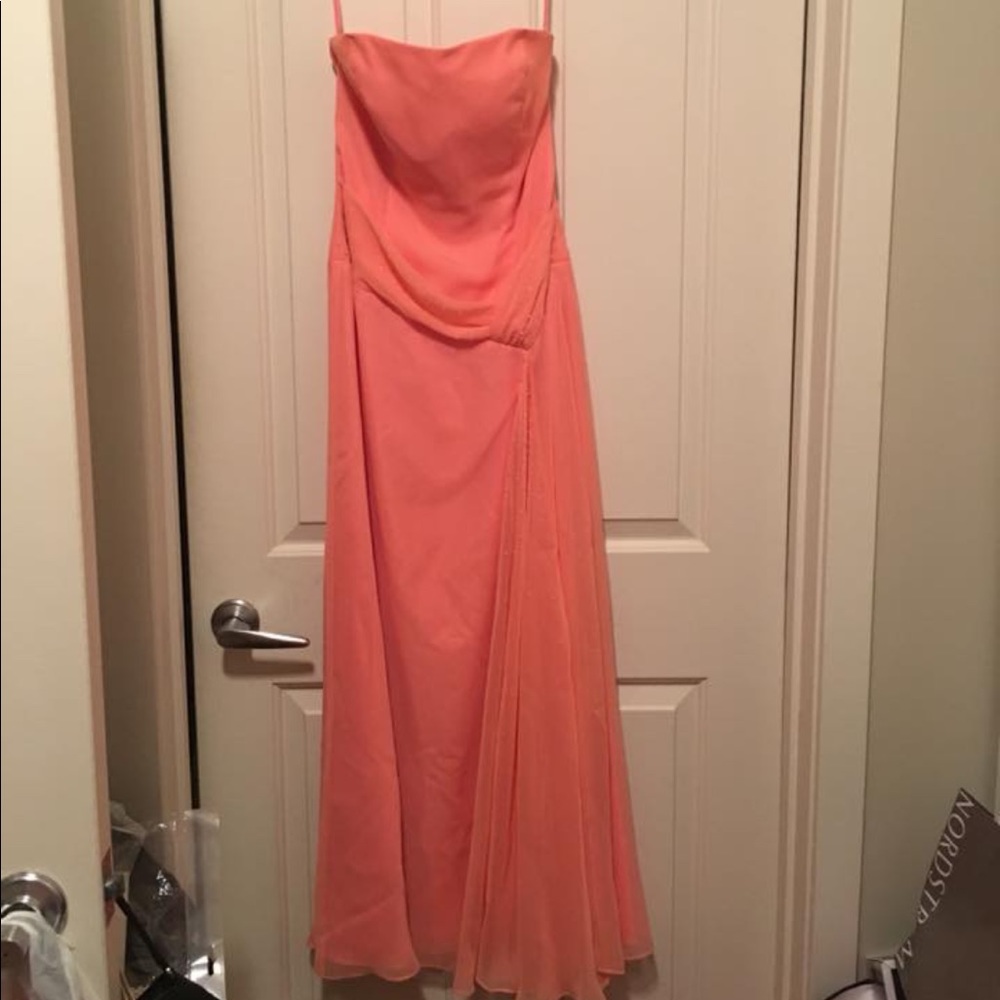 Coral Long Strapless Dress Size 8